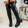 2025 New Women's Fashion High Heel Over Knee Boots Round Toe Thick Heel Side Zipper Elastic Women's Boots - Novo Style - Style For Women,