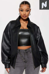 "Chic Black Oversized Faux Leather Jacket" Aubrey Daisyr Store