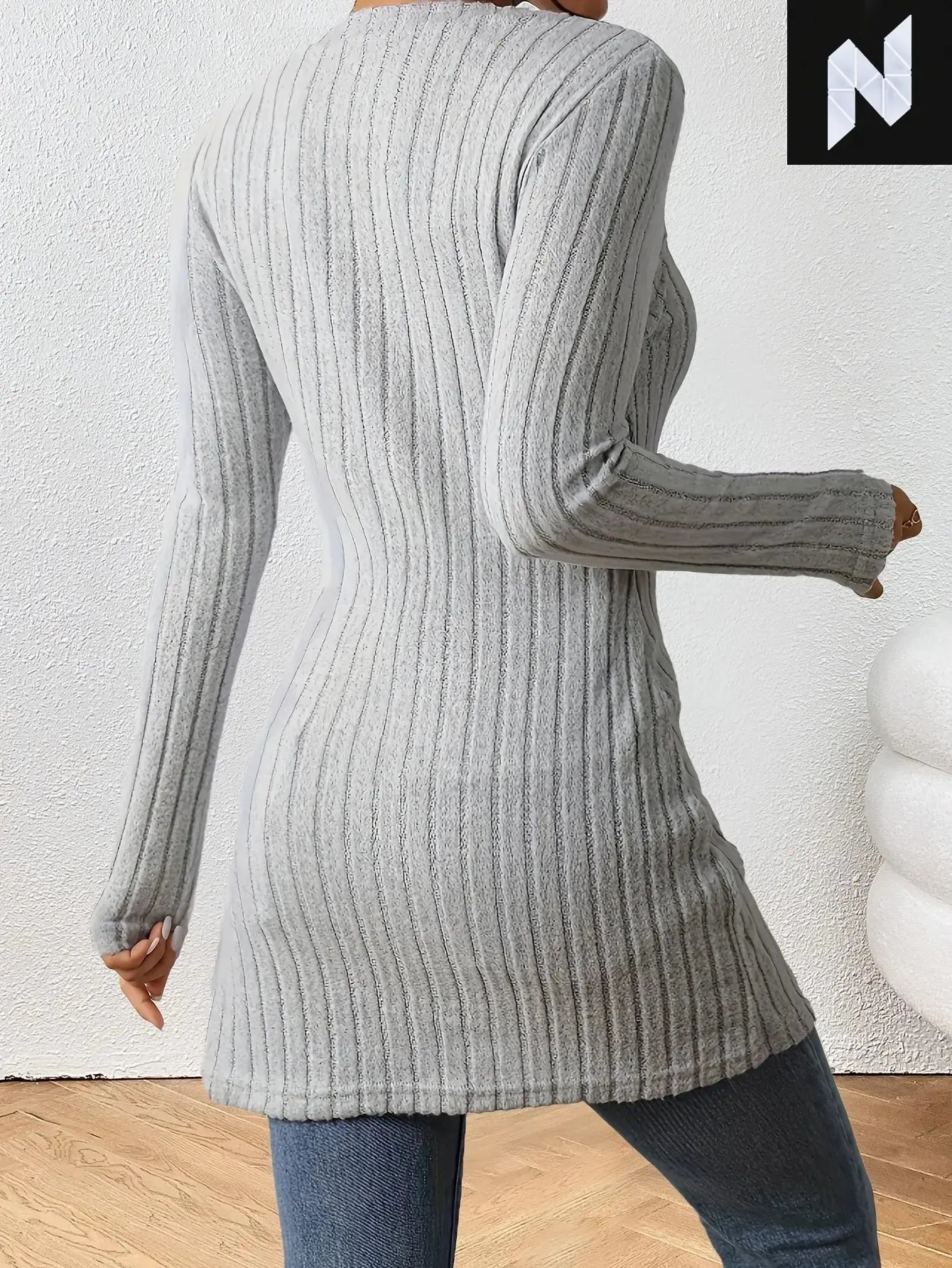 Chic Slimming Ribbed Knit Top with Button Detail - Long Sleeve, Square Neck, Casual Fall/Winter Pullover for Women ZANZEA Official Store