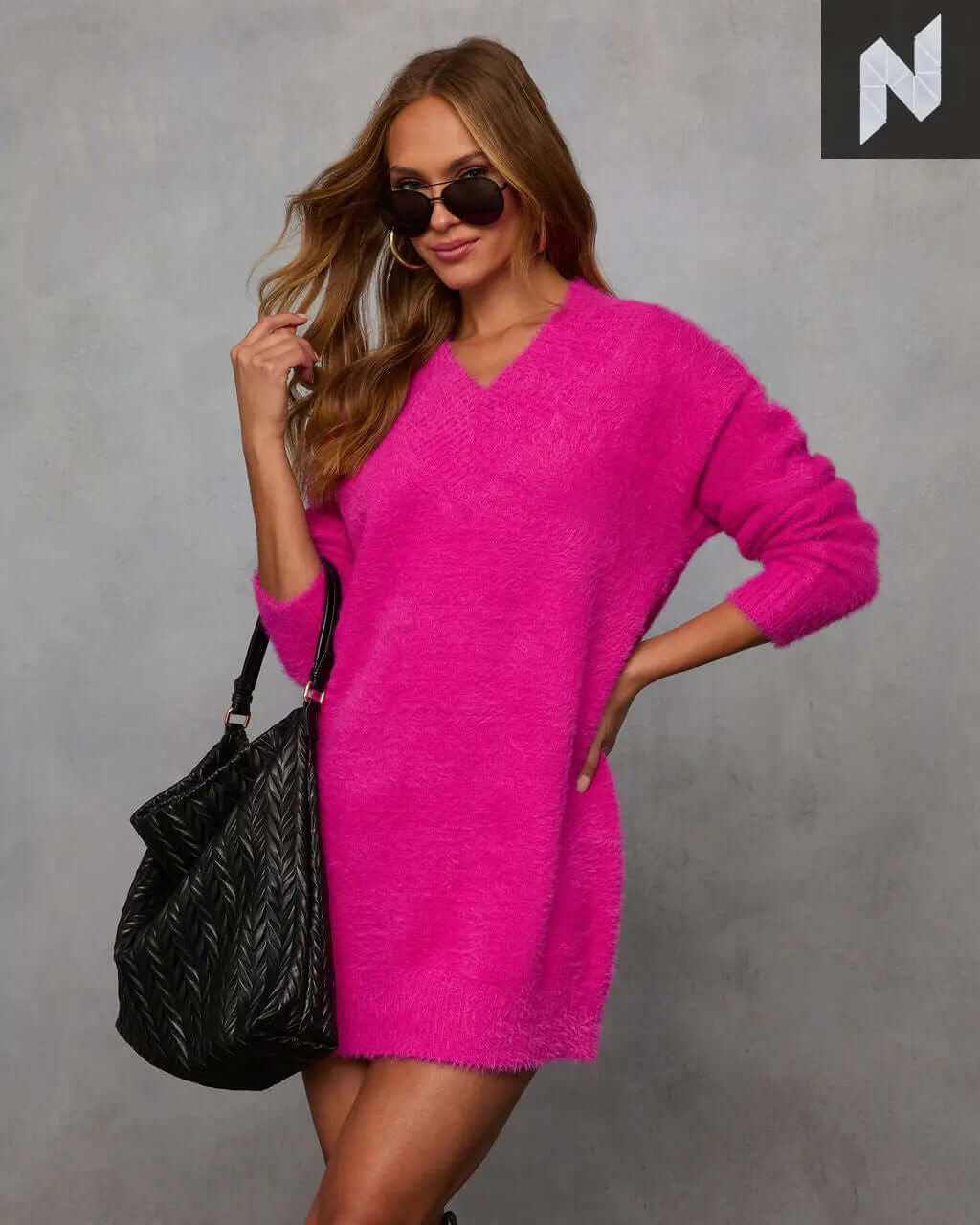 Cresa Fuzzy V-Neck Sweater Dress DSJXJFZ22FVHTA Store