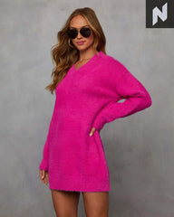 Cresa Fuzzy V-Neck Sweater Dress DSJXJFZ22FVHTA Store