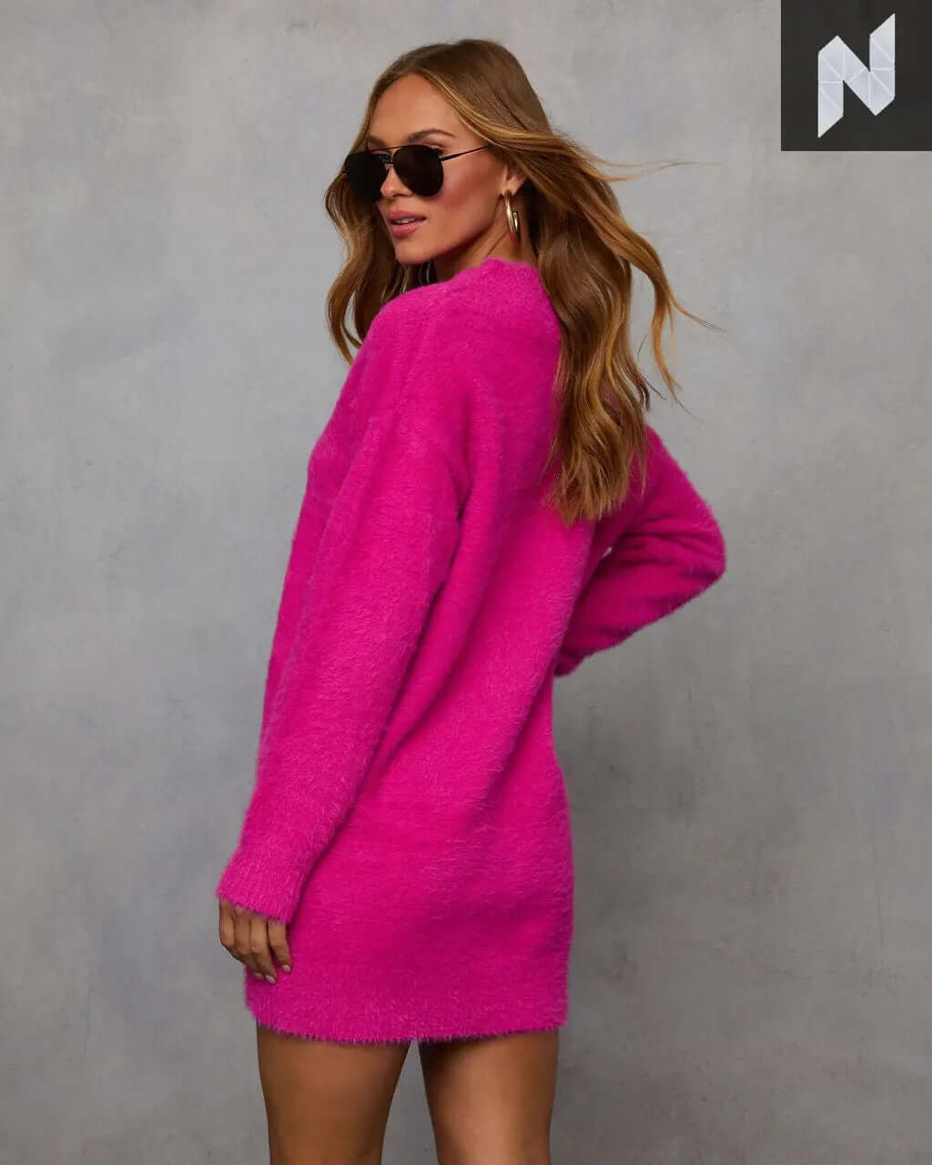 Cresa Fuzzy V-Neck Sweater Dress DSJXJFZ22FVHTA Store