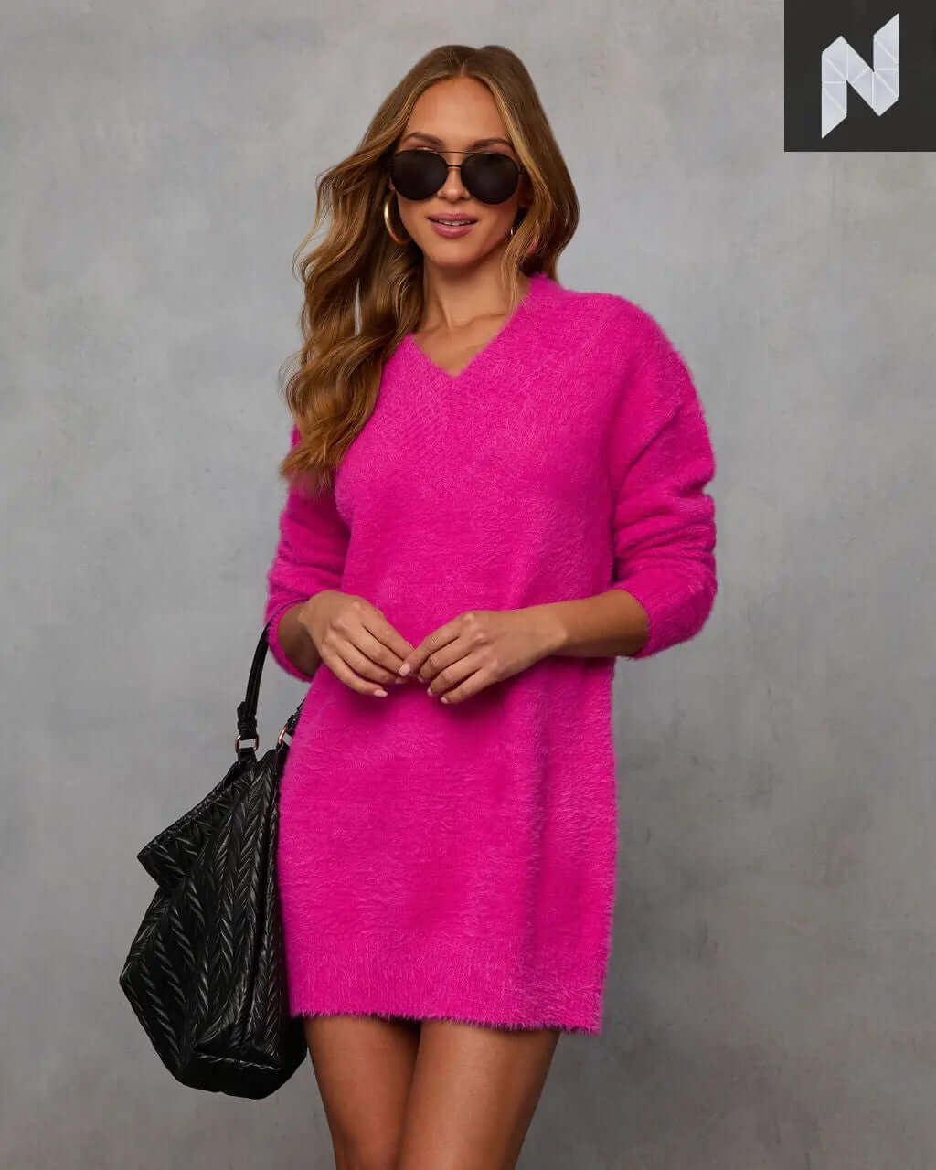 Cresa Fuzzy V-Neck Sweater Dress DSJXJFZ22FVHTA Store