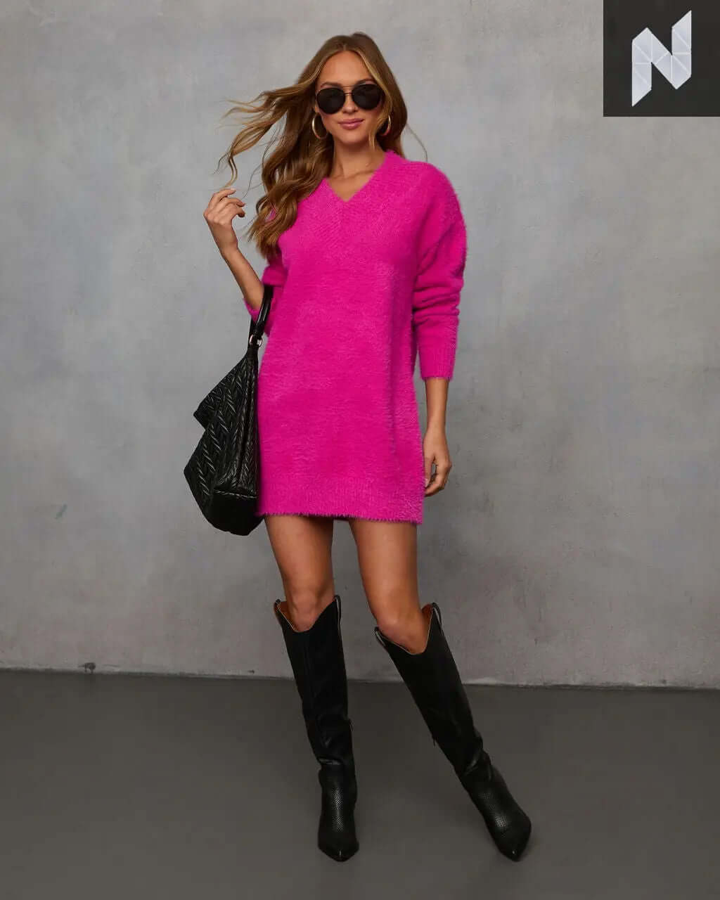 Cresa Fuzzy V-Neck Sweater Dress DSJXJFZ22FVHTA Store