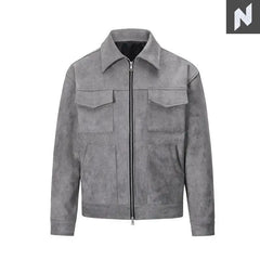 Korean new fashion retro high street casual suede material crock jacket with zipper lapel loose casual short jacket for men y2k - Novo Style