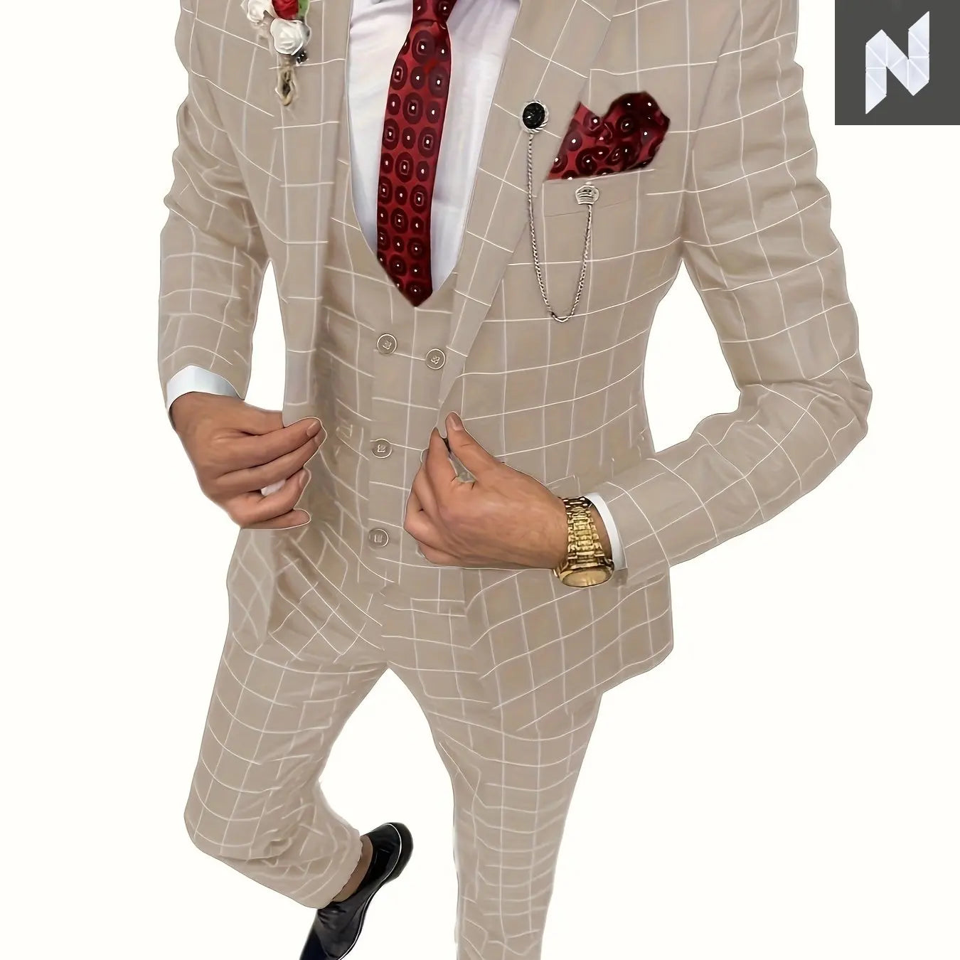 Mens Suit Plaid Tuxedos Business Suits Slim Fit Double Breasted Novo style Fashionable