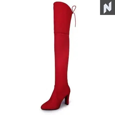 Sexy Party Fashion Suede Leather Shoes Women Over The Knee Heels Boots Stretch Flock Pointed Thick Heel Botas Black Long Boots Shop1103395304 Store